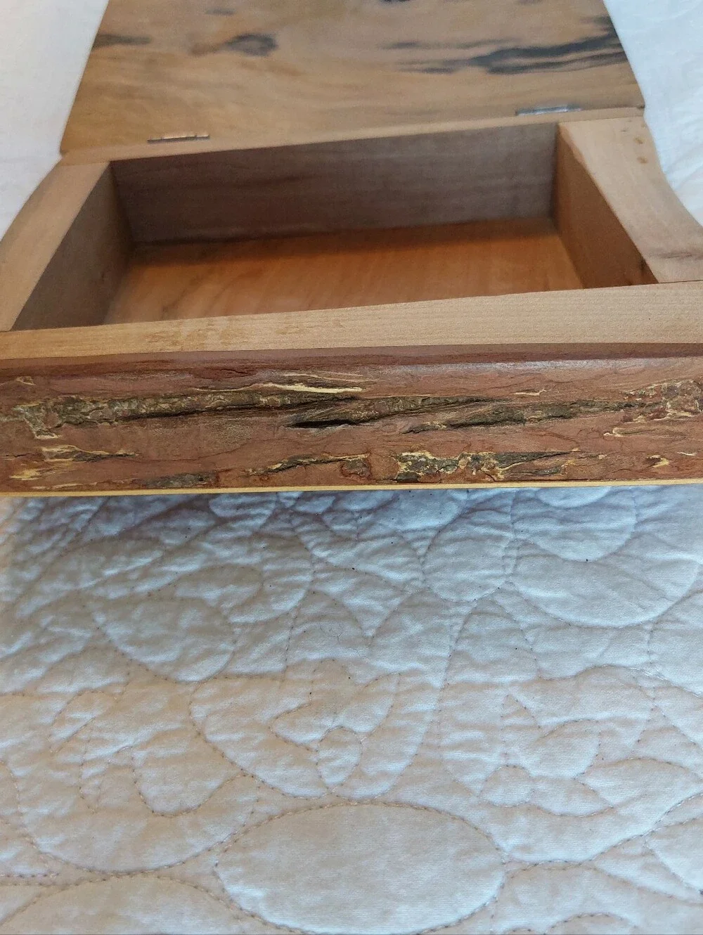 Handmade Walnut Burl Wood Box with Lid Live Edge Rustic Cabin Cottage Core READ